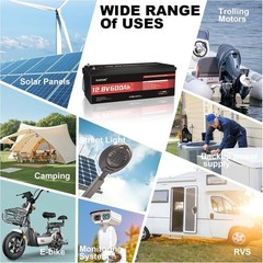 12V 600Ah LiFePO4 Lithium Battery Deep Cycle 7680Wh 200A BMS for RV Boat Marine