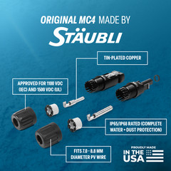 Staubli MC4 PV Solar Panel Cable Connector Pair for 8 AWG – Made in USA
