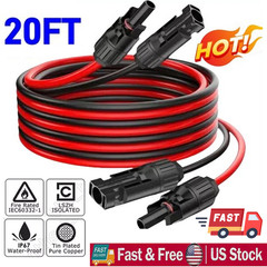 10 AWG Solar Panel Extension Cable PV Wire Solar Connectors Pair Black Red 6mm²