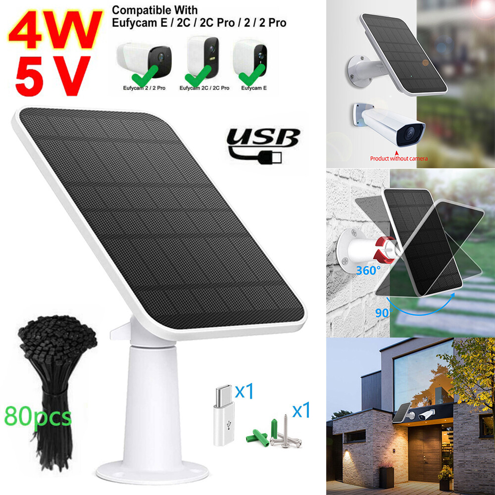 Waterproof Solar Panel Kit for Eufy Eufycam Cam E/2C/E/2 Pro w/9.8ft Power Cable
