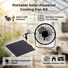 Solar Powered Silent Fan Kit Dual Power Solar & USB Plug Portable Fan for Outdoo