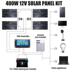 4 x 100W Mono Solar Panel Starter Kit 12V Battery Charger Controller Portable