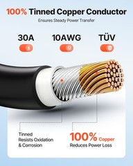 VEVOR Solar Panel Wire 50 ft Black + Red 10 AWG Tinned Copper Extension Cable