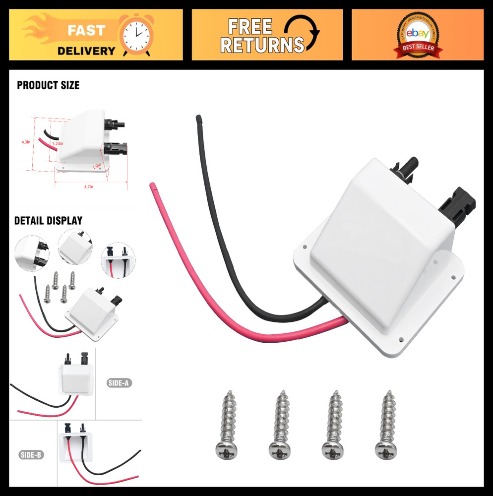 Solar Cable Entry Gland Box – 1FT 10AWG Soft Extension Cable & Connector, UV Res