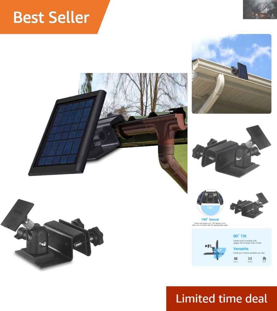 Weatherproof Adjustable Gutter Mount for Ring Solar Panels – Black Aluminum
