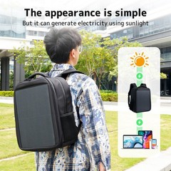 20W Solar Backpack 5V 3A Type C & Type A Charger for Camping Trip Hiking Black