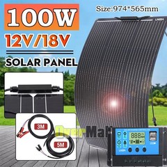 100 Watt Solar Panel Kit 12V Battery Charging Off-Grid Power RV Home Boat Camp