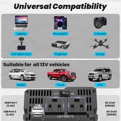 600 Watt Power Inverter Pure Sine Wave 12V DC 120V AC Converter Car Truck SUV
