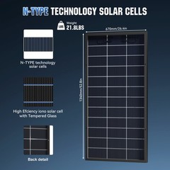 N-Type 200W Bifacial Solar Panel 12V Battery Home PV Off-Grid Boat Power Charger