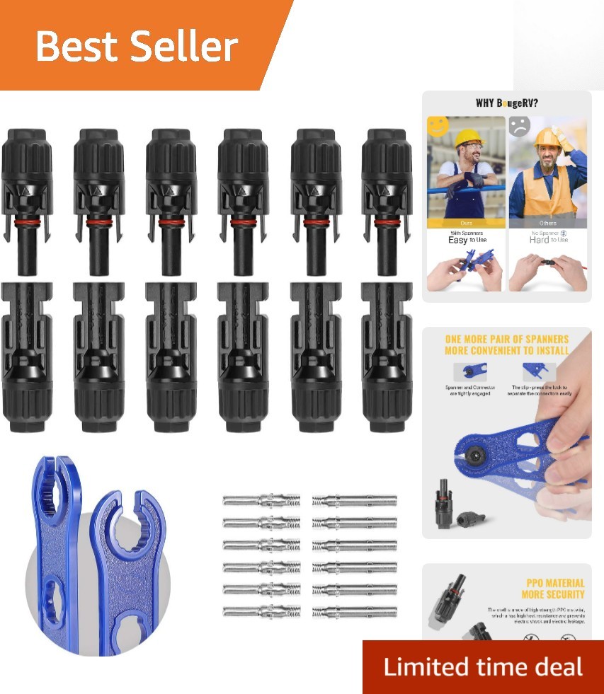 12 PCS 10AWG Weatherproof Solar Panel Connectors – Easy Install, 30A Max Current