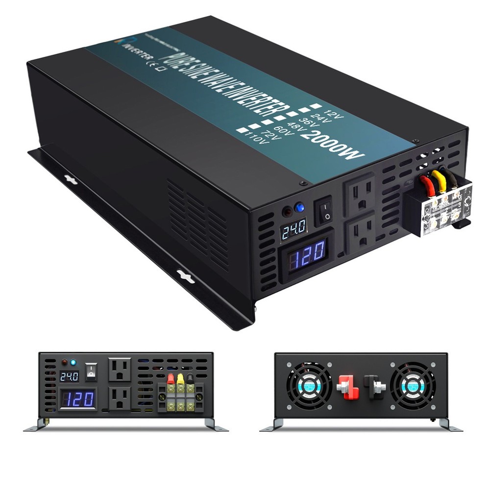 2000W Power Inverter Pure Sine Wave Inverter 24V 110V 120V Car Truck Boat Solar