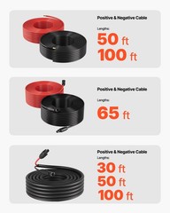 VEVOR Solar Panel Wire 50 ft Black + Red 10 AWG Tinned Copper Extension Cable