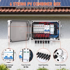 1pc 6 String PV Combiner Box, DC 500V 15A Fuse Solar Combiner Box Plastic Wate