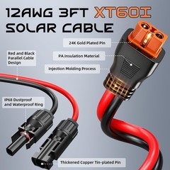 3FT 12AWG Solar to XT60i, 3 6 10 16 20 25FT Solar Panel Connector to XT60iF A…