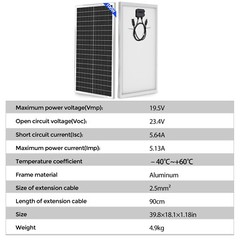 100W Solar Panel 12V PV Watt Monocrystalline Power Charger for RV Home Rooftop