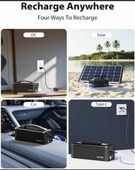 Portable PowerStation 150W, 133.2Wh/36000mAh Fast Charging with 5 Outputs AC Opt