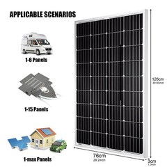 PFCTART 200W Watt Monocrystalline Solar Panel Kit 12V Volt for Home RV Camping
