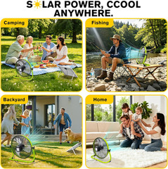 16″ Solar Powered Fan with 20W Solar Panel & Rechargeable Battery, Portable, Qui