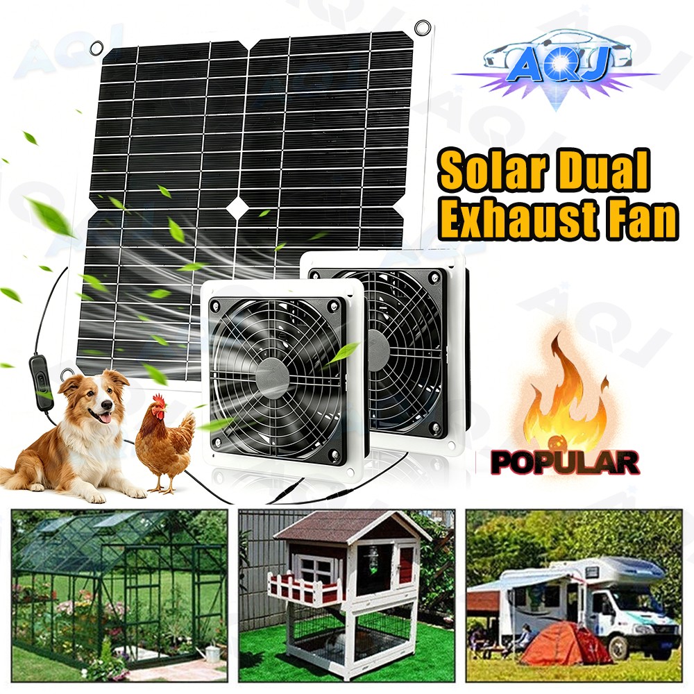 Solar Fan with Battery,30W Solar Panel Powered Fan Kit with Waterproof Dual