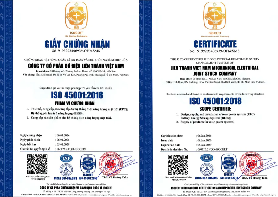 Giấy chứng nhận ISO 45001:2018 cấp cho LITHACO
