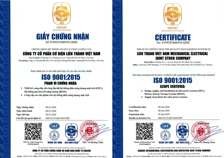 Giấy chứng nhận ISO 9001:2015 cấp cho LITHACO